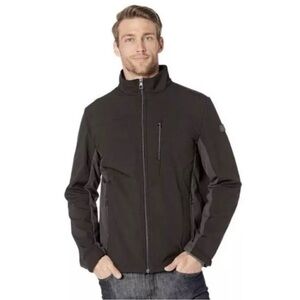 Tumi Mens Softshell Jacket Gray Black Faux Shearling Lined Full Zip Jacket M